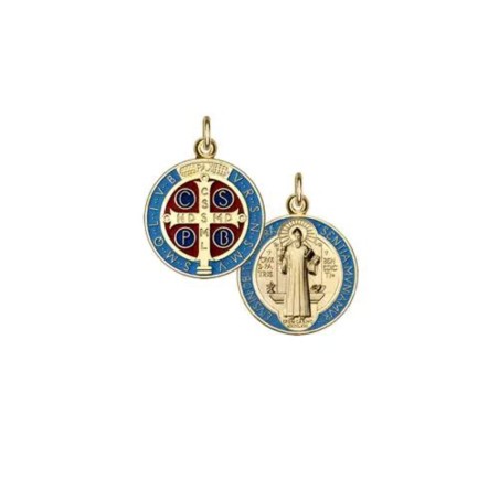 Médaille métal doré émaillée 18mm St. Benoit
