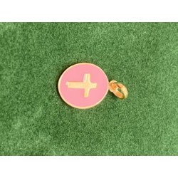 Médaille ovale 15mm Argent/Pl. Or émaillée rose avec croix