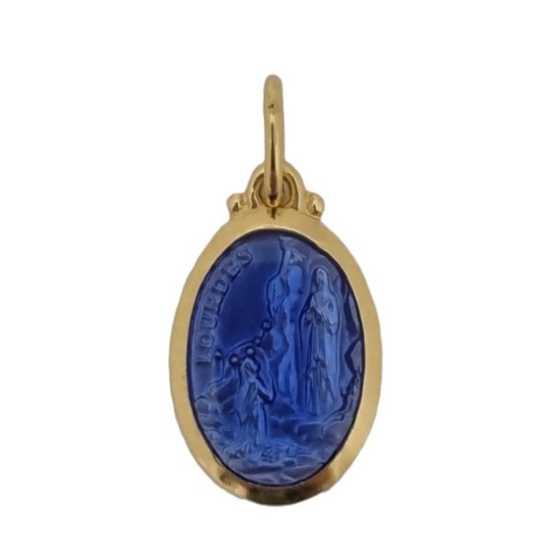 Médaille métal ovale 17mm dorée Apparition émaillée