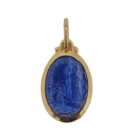 Médaille métal ovale 17mm dorée Apparition émaillée