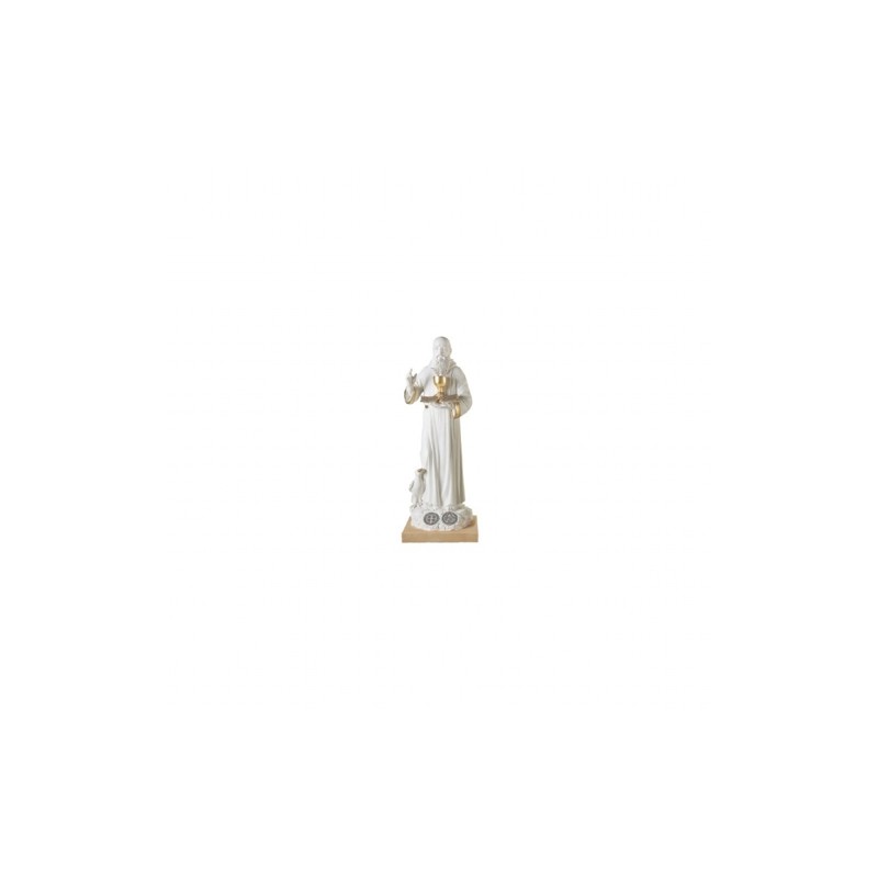 Wit standbeeld St Benoit 20cm met metalen medaille
