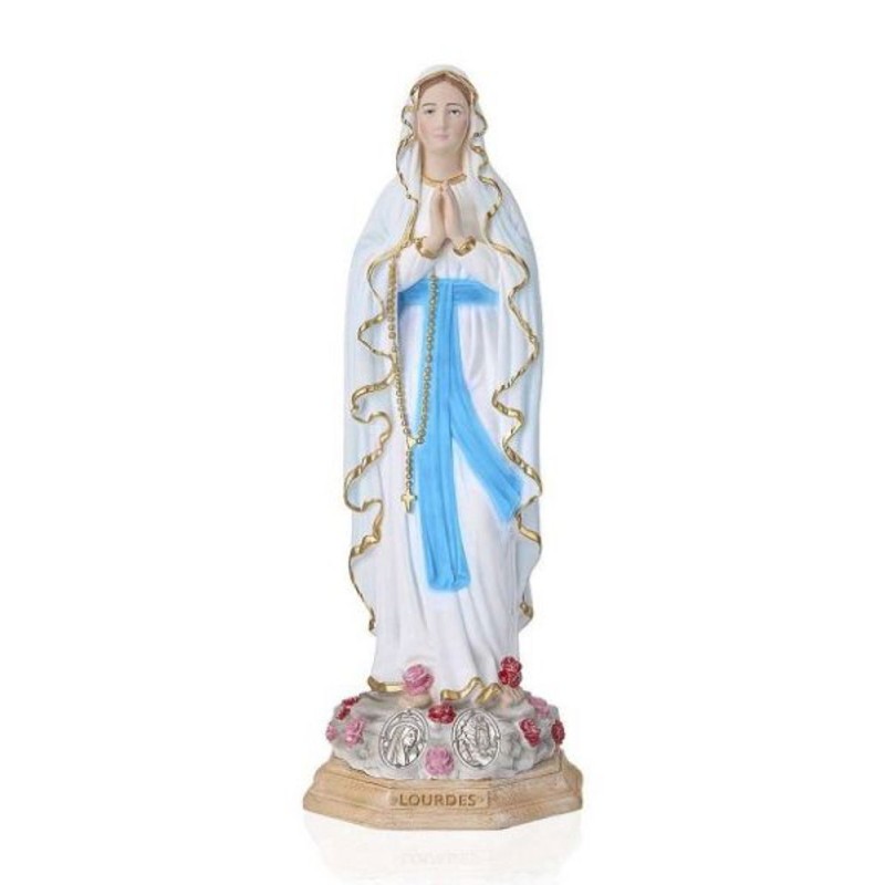 Statue ND Lourdes 20cm avec médaille métal