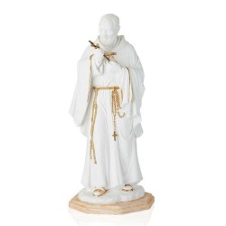 Statue  blanche Padre Pio 20cm avec croix métal dorée