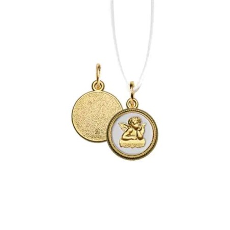 Gouden metalen hanger engel wit glazuur