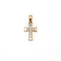 Pendentif croix en plaqué or et zircons