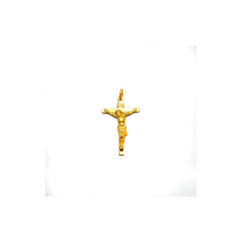 Pendentif crucifix de Golgotha en plaqué or vermeil. 35 mm