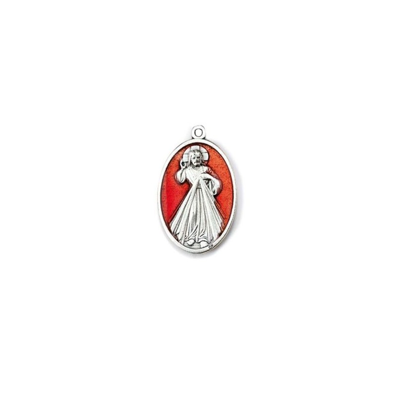 Médaille métal Christ Miséricordieux 40mm avec email rouge