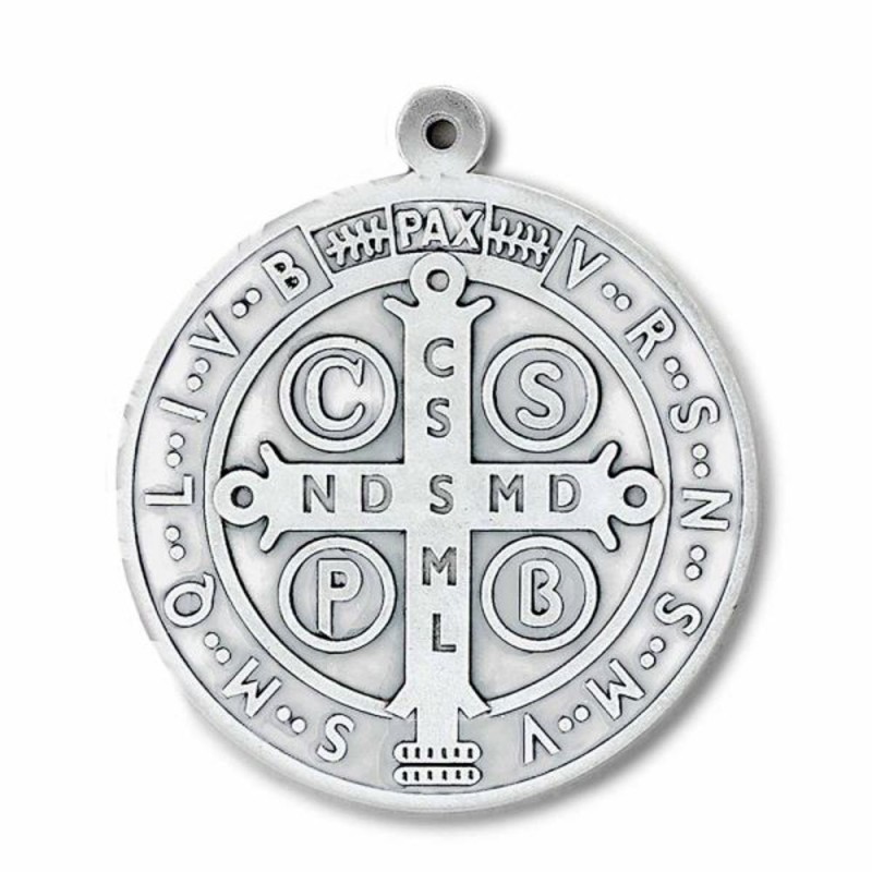 Médaille métal argenté Saint Benoit D:10 CM