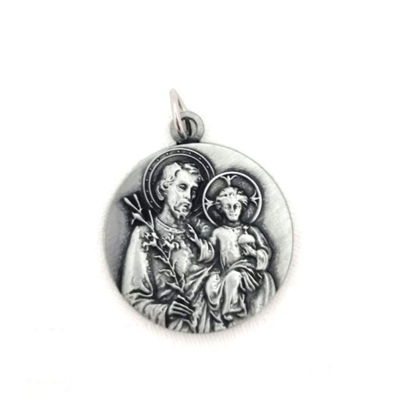 Zilveren metalen medaille 30mm St. Joseph 