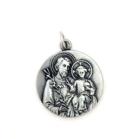 Médaille métal argenté 30mm  St. joseph 