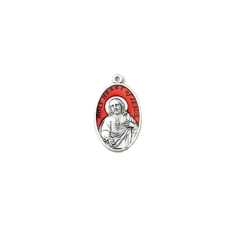 Heilig metalen medaille hart van Jezus 40mm met rode e-mail
