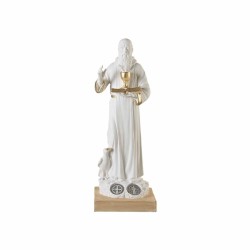 Standbeeld St. Benoit 30 cm wit met metalen medaille 