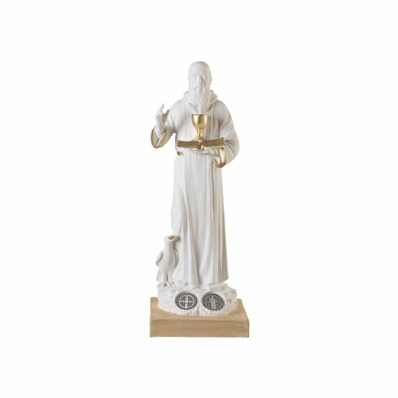 Standbeeld St. Benoit 30 cm wit met metalen medaille 