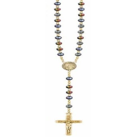 Black Crystal Rosary Scarab and Gold Metal