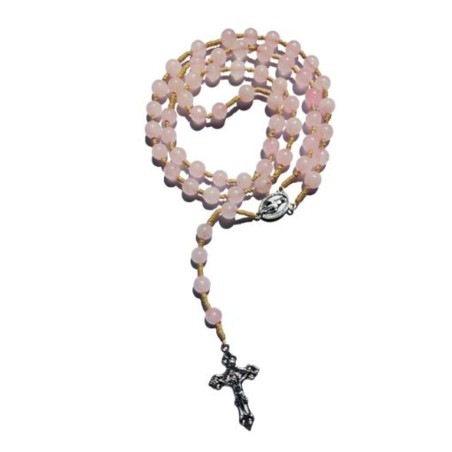 Chapelet sur corde 8mm en pierre -QUARTZ ROSE
