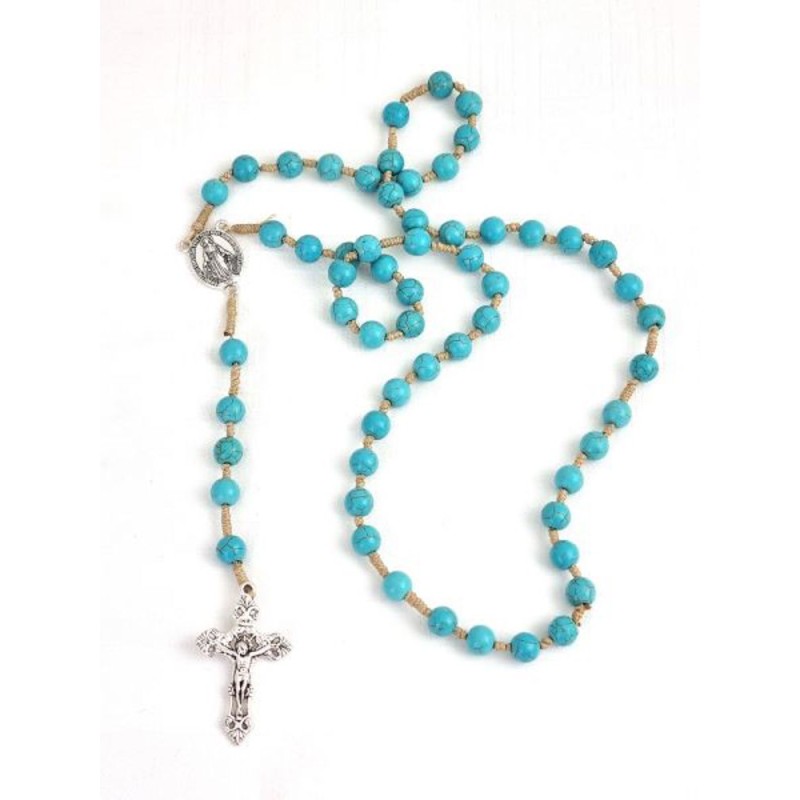 Chapelet sur corde 8mm en pierre - TURQUOISE