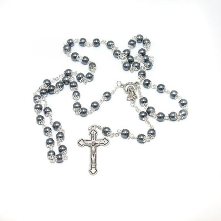 Grijze parel rozenkrans van 6 mm met kleine hoeden