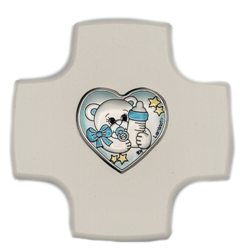 Blauw gelakt geboorte Cross Blue Heart