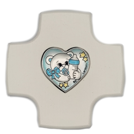 Blauw gelakt geboorte Cross Blue Heart