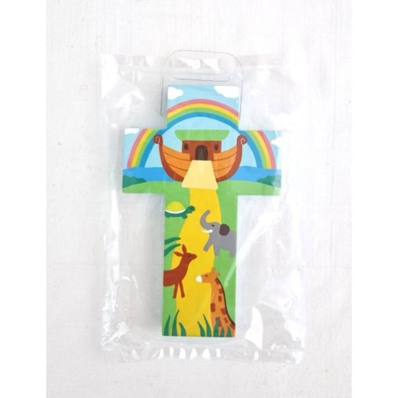 Houten kruis met de hand geschilderd Noah Ark
