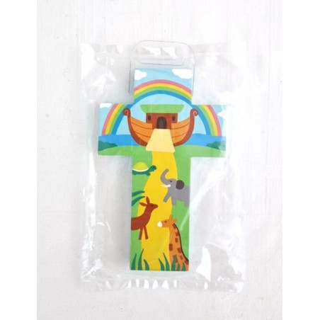 Houten kruis met de hand geschilderd Noah Ark