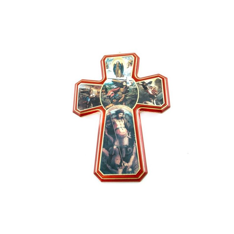 Kruis met Saint Michel in hout. 26/19 cm