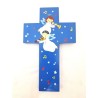 Blauwe houten crosse voor kind met engel. 15 cm