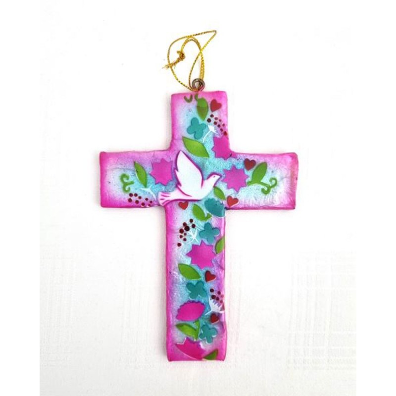Pearly Cross On Colombe Wood and Flowers