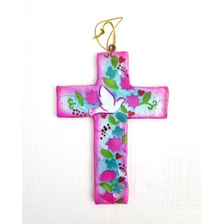 Pearly Cross On Colombe Wood and Flowers