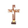 Croix sur base en bois JESUS avec bougeoir  H.19cm