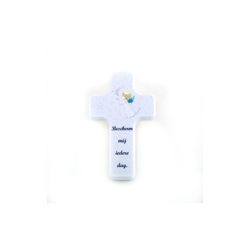 Houten kruis voor kind met tekst in het Nederlands. 10/6 cm