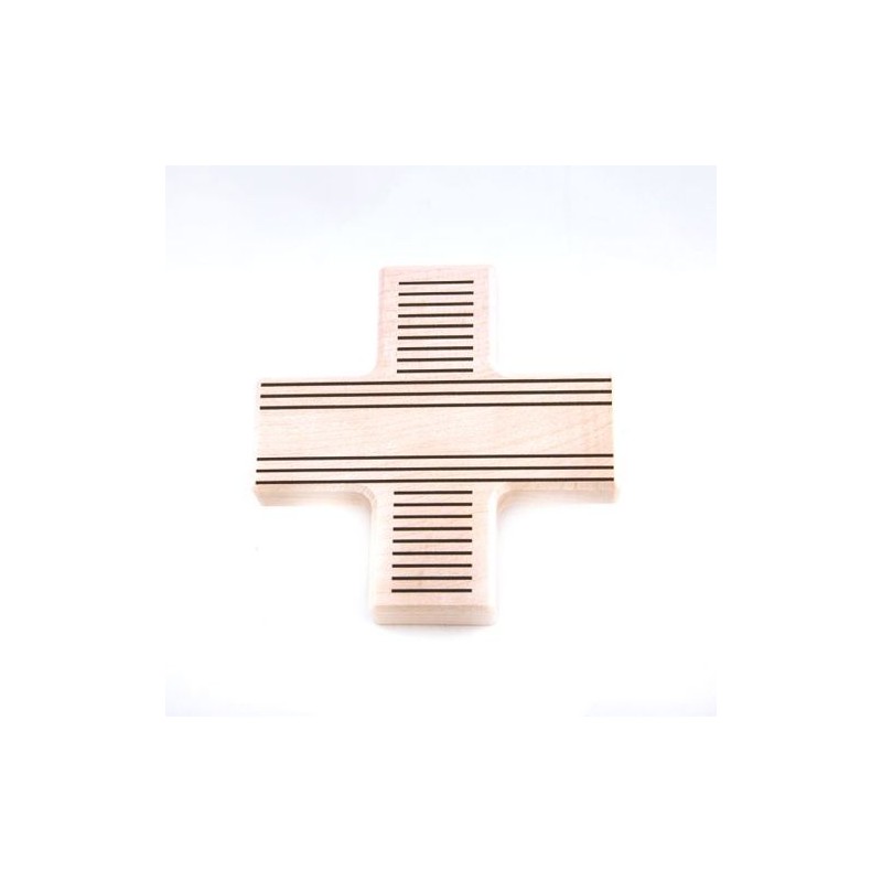 Kruis gemaakt van esdoorn met decoratieve lijnen. 12/12 cm