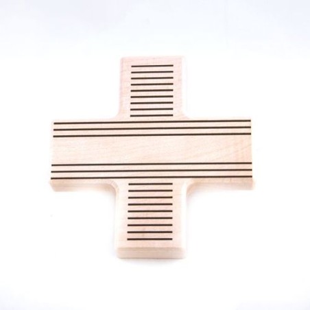 Kruis gemaakt van esdoorn met decoratieve lijnen. 12/12 cm