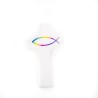 Houten wit kruis met regenboogvissen. 18/11 cm