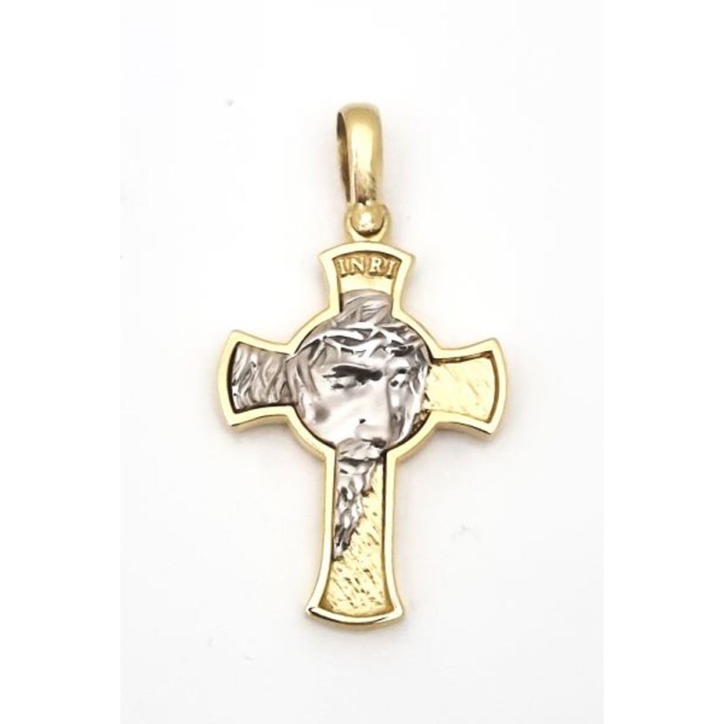 Kruis hanger gezicht van Christus 18ct bicolor 31x23mm  