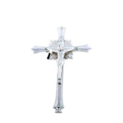 Crucifix-muur in verchroomd metaal. 28 cm