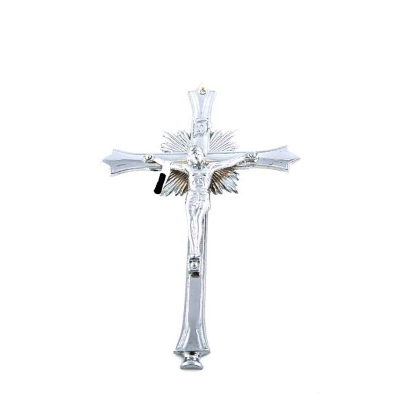 Crucifix-muur in verchroomd metaal. 28 cm