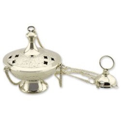 Wierookvat op ketting 10x8.5cm messing