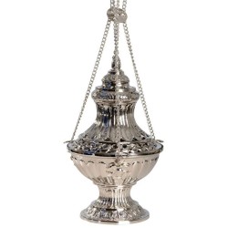 Wierookvat op chain H 30 cm verchroomd metaal