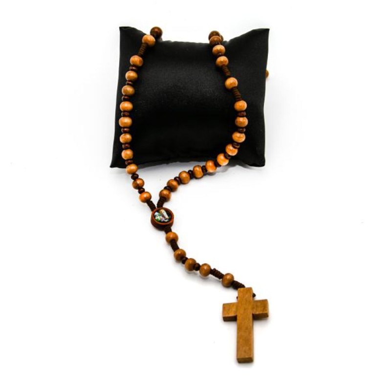 Chapelet de Lourdes en bois bicolore sur corde