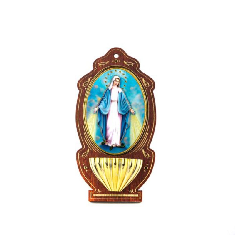 Bénitier ovale avec la Vierge Miraculeuse dans une boite. 12 cm