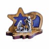 Mini Geboorte in Olive Houten Blauwe Achtergrond 3.5x5cm