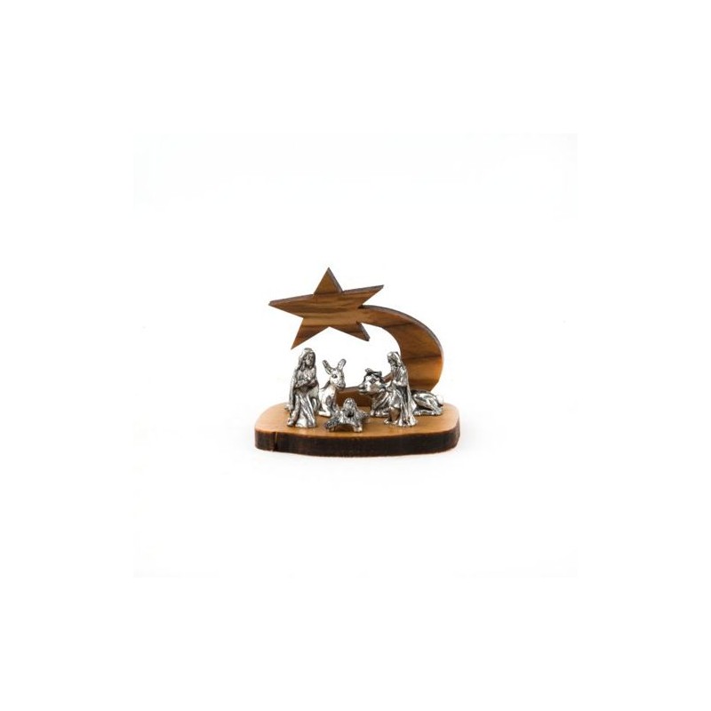 Mini crèche étoile filante en bois d'olivier. 4 cm