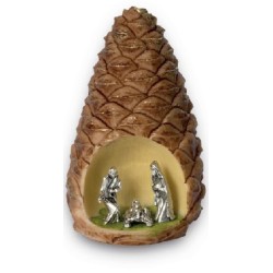 Mini crèche dans pomme de pin en résine