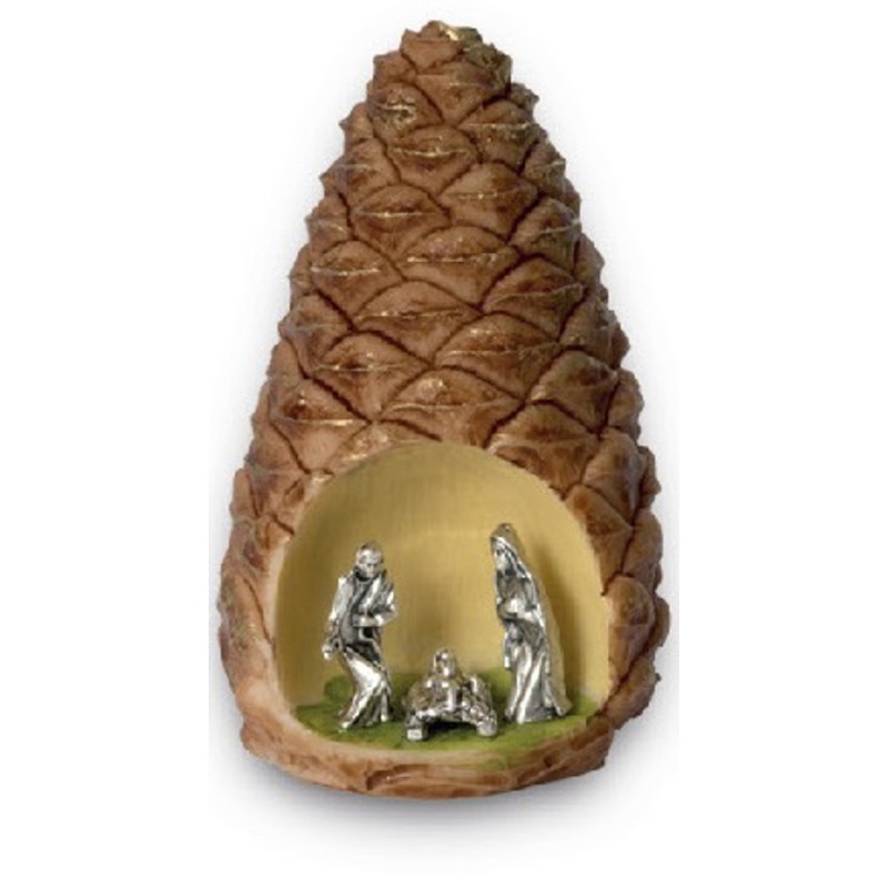 Mini crèche dans pomme de pin en résine