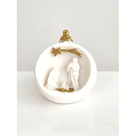 Mini Christmas Ball White Crèche / Gold Resin