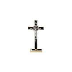 Crucifix op basis S. Benoit Gold Metal 12x3cm zwart