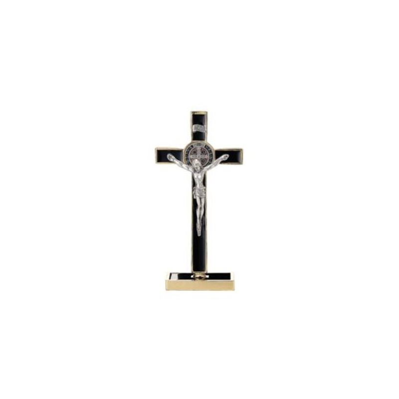 Crucifix op basis S. Benoit Gold Metal 12x3cm zwart