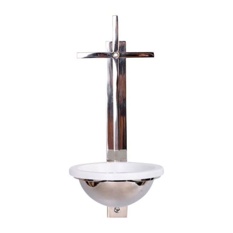 Bénitier croix nickel plaqué avec réservoir pvc H:31cm