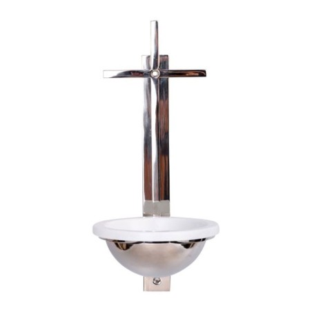 Bénitier croix nickel plaqué avec réservoir pvc H:31cm
